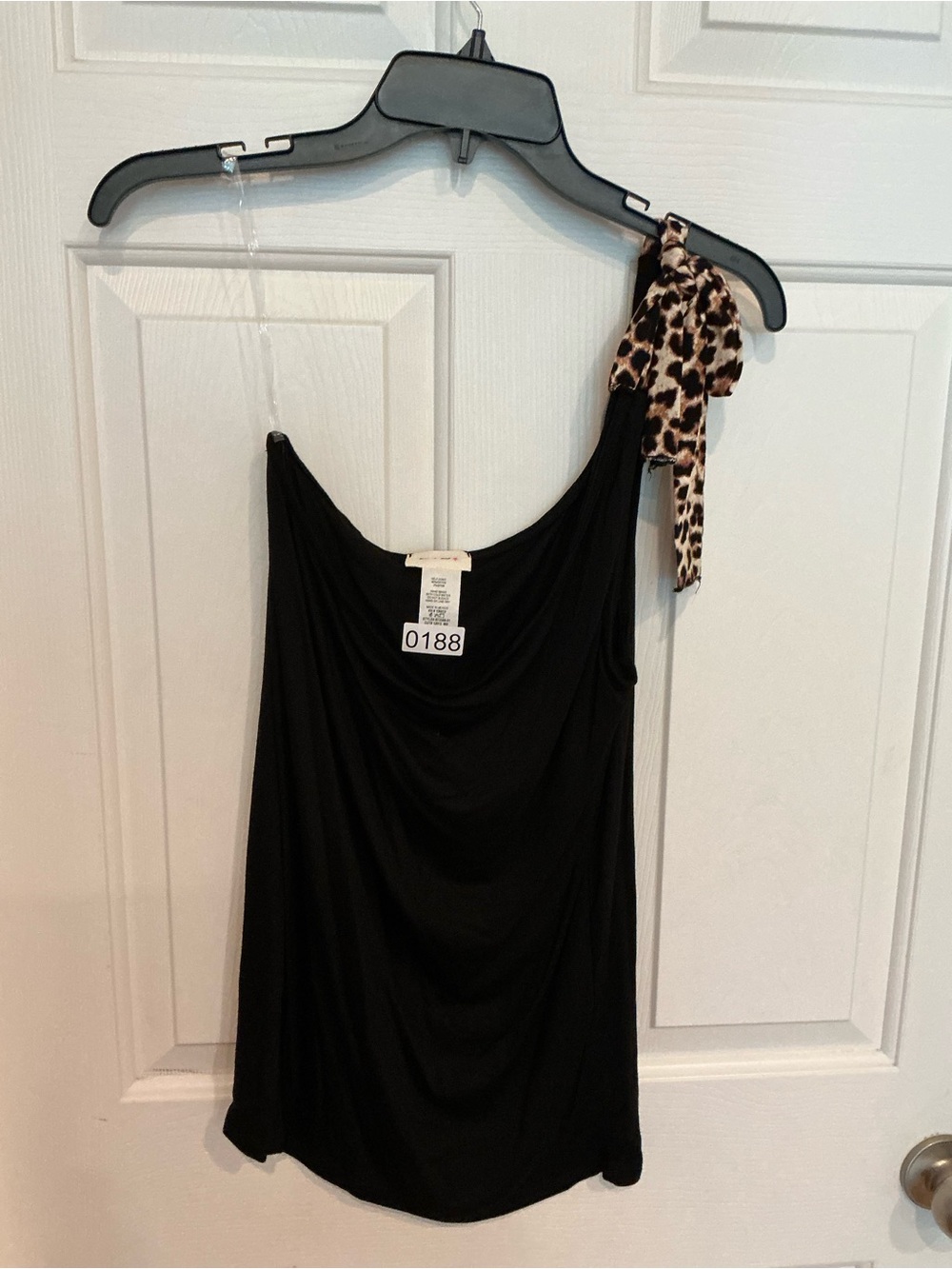 BiBi Black One-Shoulder Tank with Leopard Tie Strap